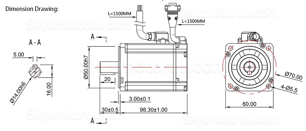 48V 400W 60mm DC Servo Motor 60ASM400-1024C 10A 1.27N.m 3000RPM L=98.3mm with 1024 Lines Encoder